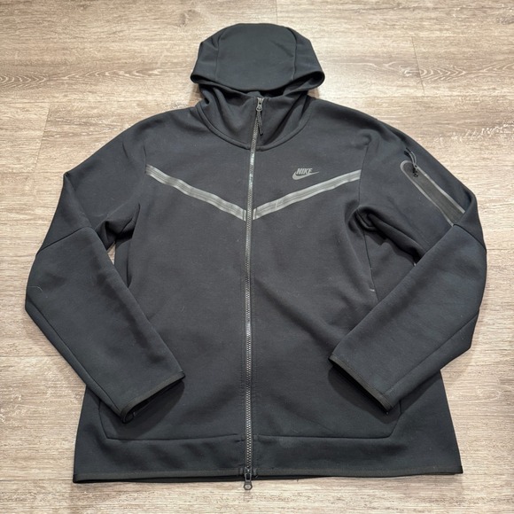 Nike Tech Hoodie Mens Large Black Sportswear Tech Fleece Full Zip Modern Casual - Picture 1 of 9